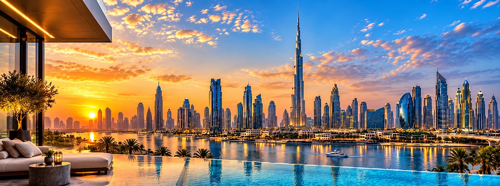 Dubai skyline at golden hour